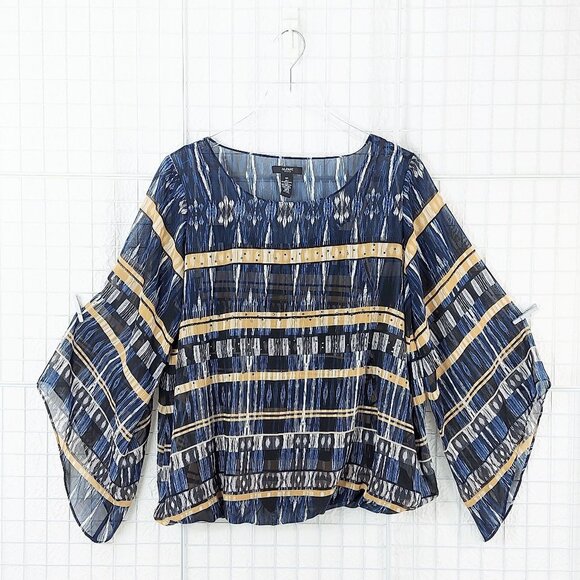 Alfani Tops - Alfani Angel Wing Sleeve Embellished Sheer Graphic Pullover Top